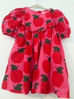 Pink Chicken Pink and Red Apple Print Puff Sleeve Dress